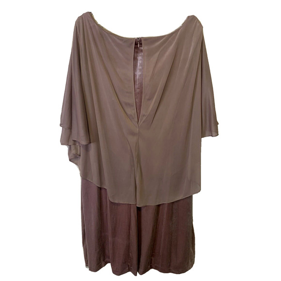 NWT R&M Richards Dress Plus 22W Draped Sleeves $119 Latte Velvet Cocktail Dress - Picture 2 of 13